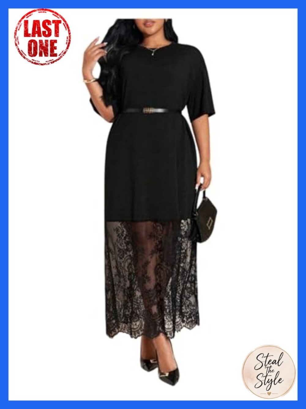 Plus Size Lace Maxi Dress T-Shirt Short Sleeve Casual Cocktail Party Outfit